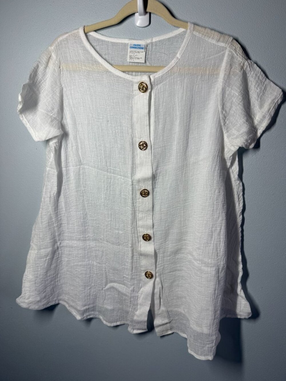 Vintage Pacific Connections Womens‎ Small Petite Swim Cover Up White Button Up